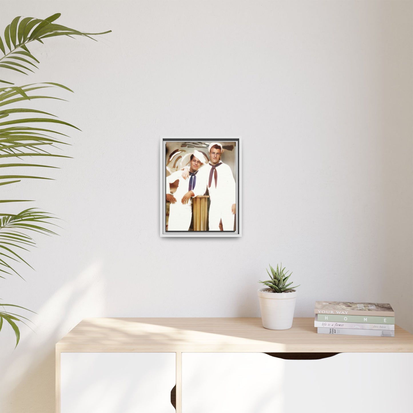 Vintage portrait of Leo & Russel aboard the USS South Dakota. Dressed in crisp naval whites, this LGBTQ+ military art print honors love, service, and history. A perfect addition for collectors, history lovers, and those who cherish authentic connections. African American Gay Juneteenth Black History Month Love Couple