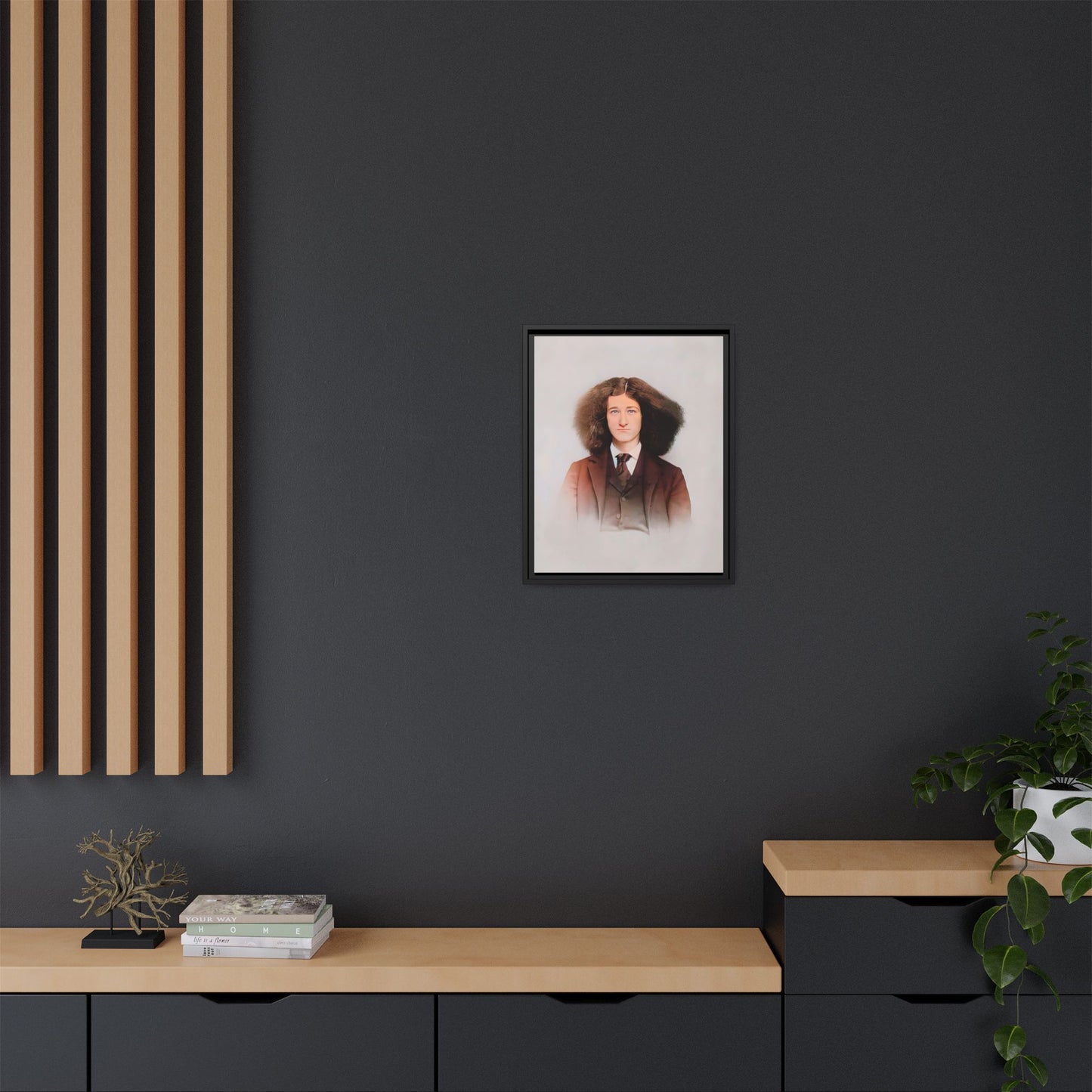 A framed vintage portrait on matte canvas featuring Theo in Eden Mills, Vermont, capturing confidence, identity, and timeless elegance. Trans Man LGBTQ