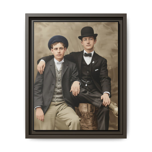 Vintage double portrait photograph reproduced as framed matte canvas wall art