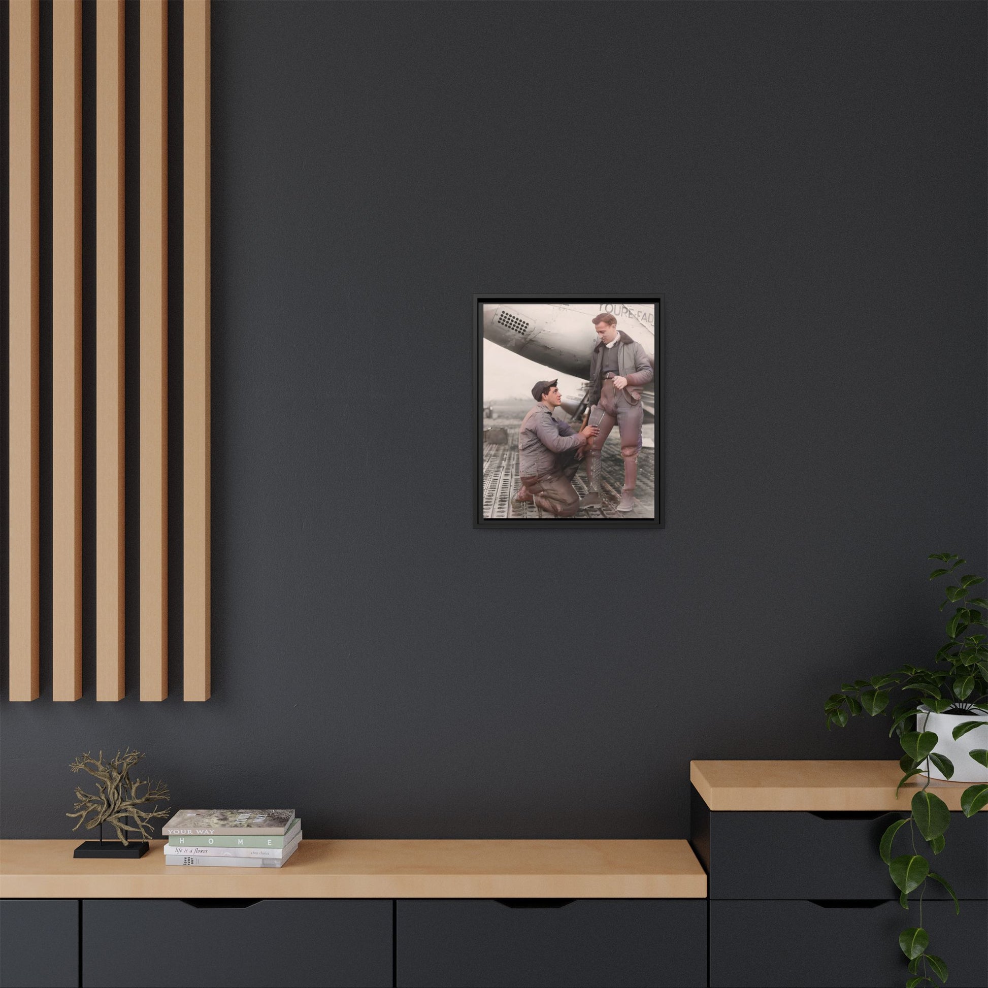 Vintage portrait of Frank & Albert aboard the USS Hornet. A framed matte canvas honoring LGBTQ+ military history, resilience, and partnership. Perfect for collectors of historic navy art and lovers of timeless connections.