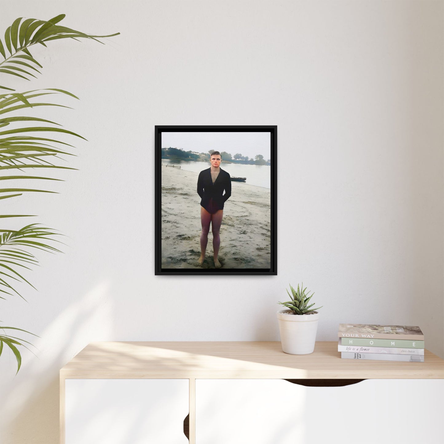 A framed vintage lake portrait on matte canvas featuring Ben at Lake Chicot, Arkansas, capturing solitude, nature, and timeless reflection.