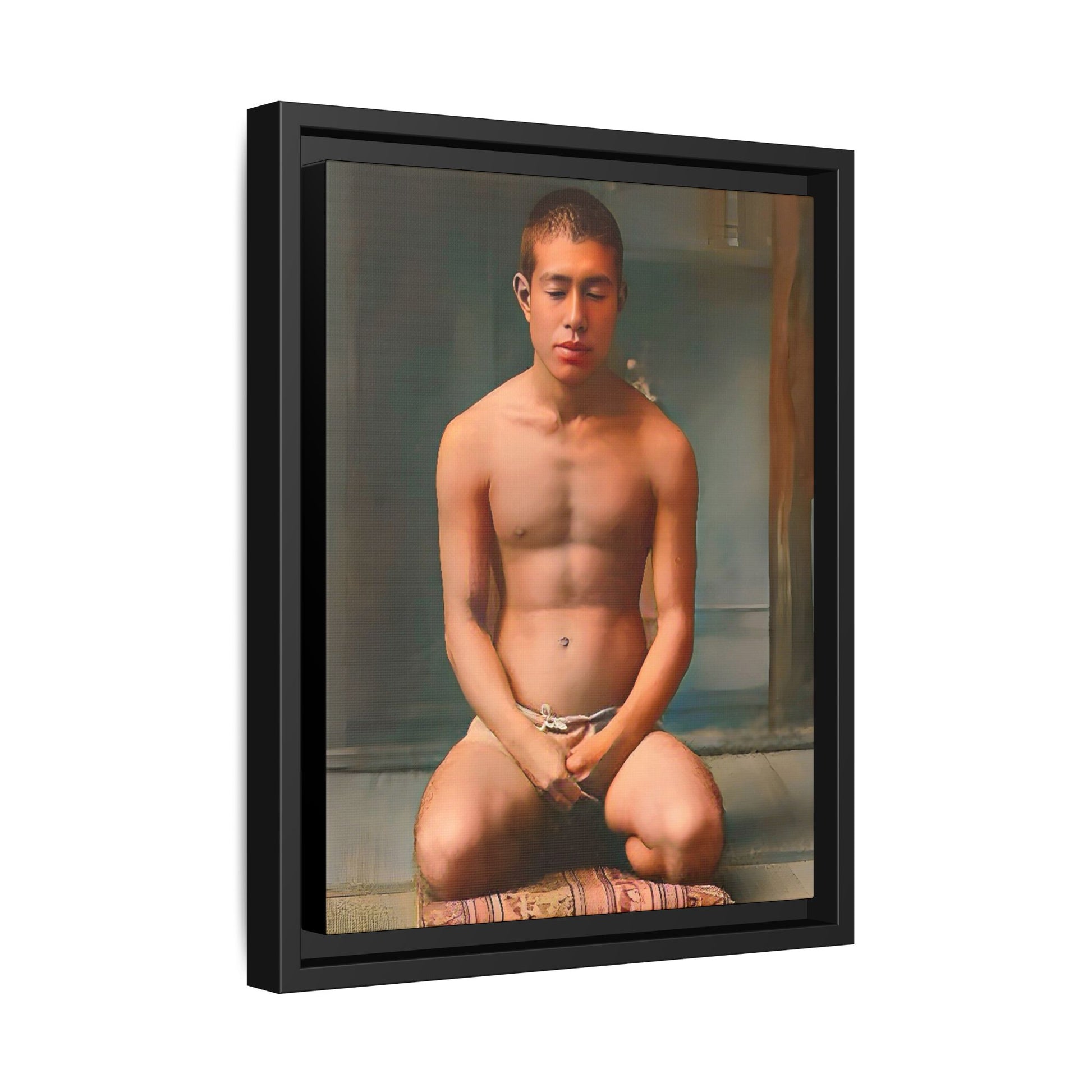A restored vintage portrait of Minato in Nara, Japan. This framed matte canvas captures mindfulness, serenity, and cultural heritage.