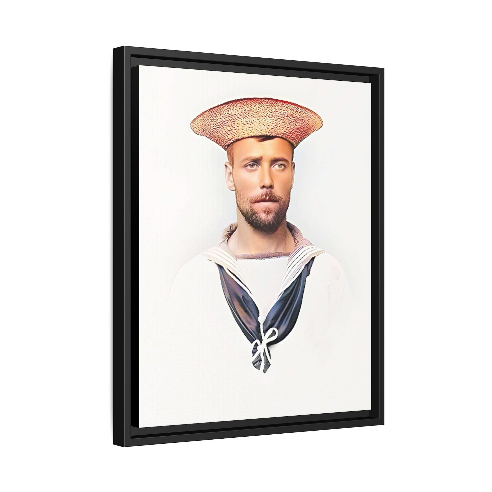 A restored vintage portrait of Elijah, a British sailor in Weihaiwei, China. This framed matte canvas honors naval history, tradition, and duty.
