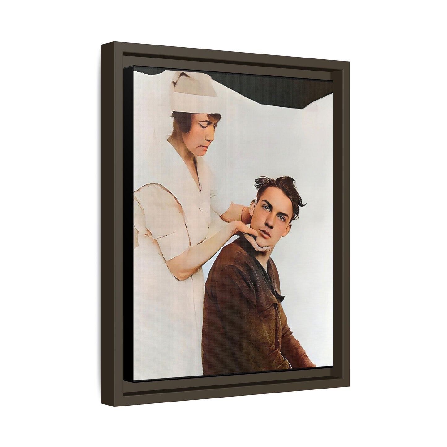 A restored vintage portrait of Dillion in Salt Lake City, Utah. This framed matte canvas captures human connection, care, and resilience. Gay Conversion Therapy