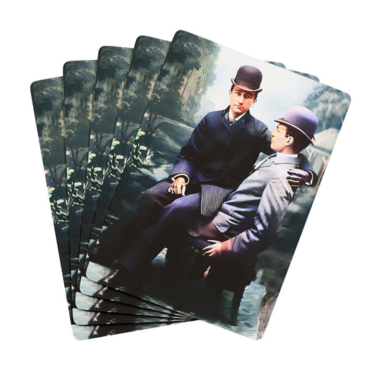 Vintage photo of two men in 19th-century Dublin, one seated on the other’s lap, symbolizing hidden Queer love.