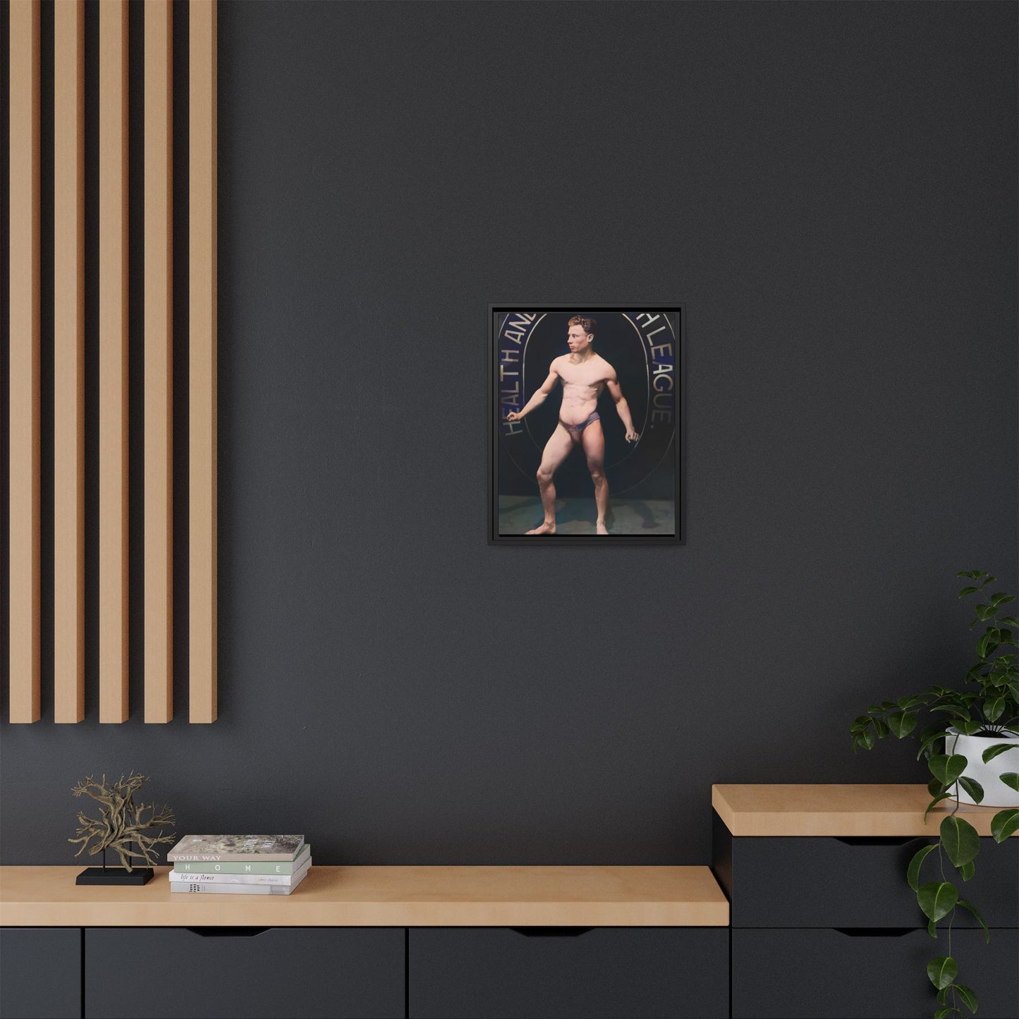 Restored vintage photo of Robert, a young bodybuilder from Manchester, UK, circa early 20th century, framed canvas