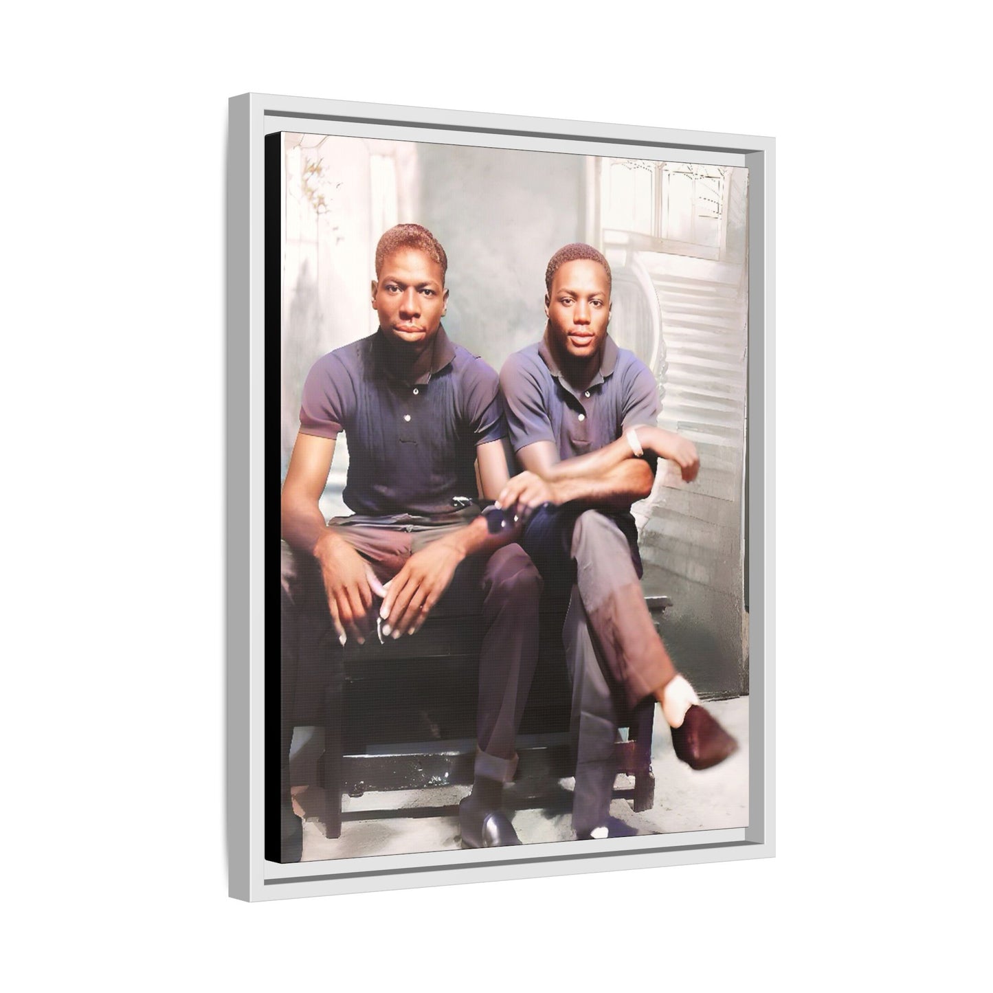 Vintage LGBTQ+ love portrait of Raymond & Paul in Brooklyn, NY. A tribute to African American queer history, now available as a museum-quality matte canvas print. A powerful statement piece celebrating love, identity, and resilience. Gay Couple
