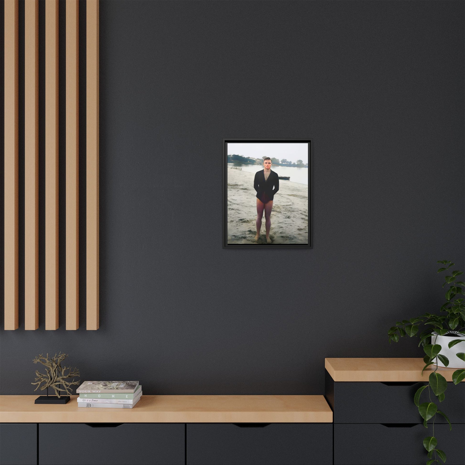 A framed vintage lake portrait on matte canvas featuring Ben at Lake Chicot, Arkansas, capturing solitude, nature, and timeless reflection.