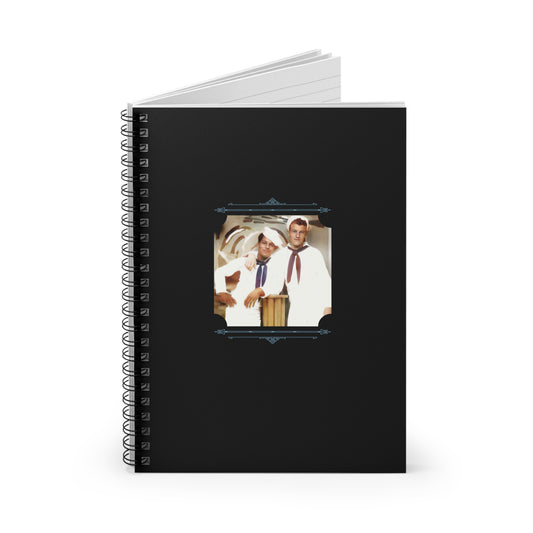 Colorized WWII-era vintage photo of two Navy men affectionately standing side by side, printed on a matte notebook