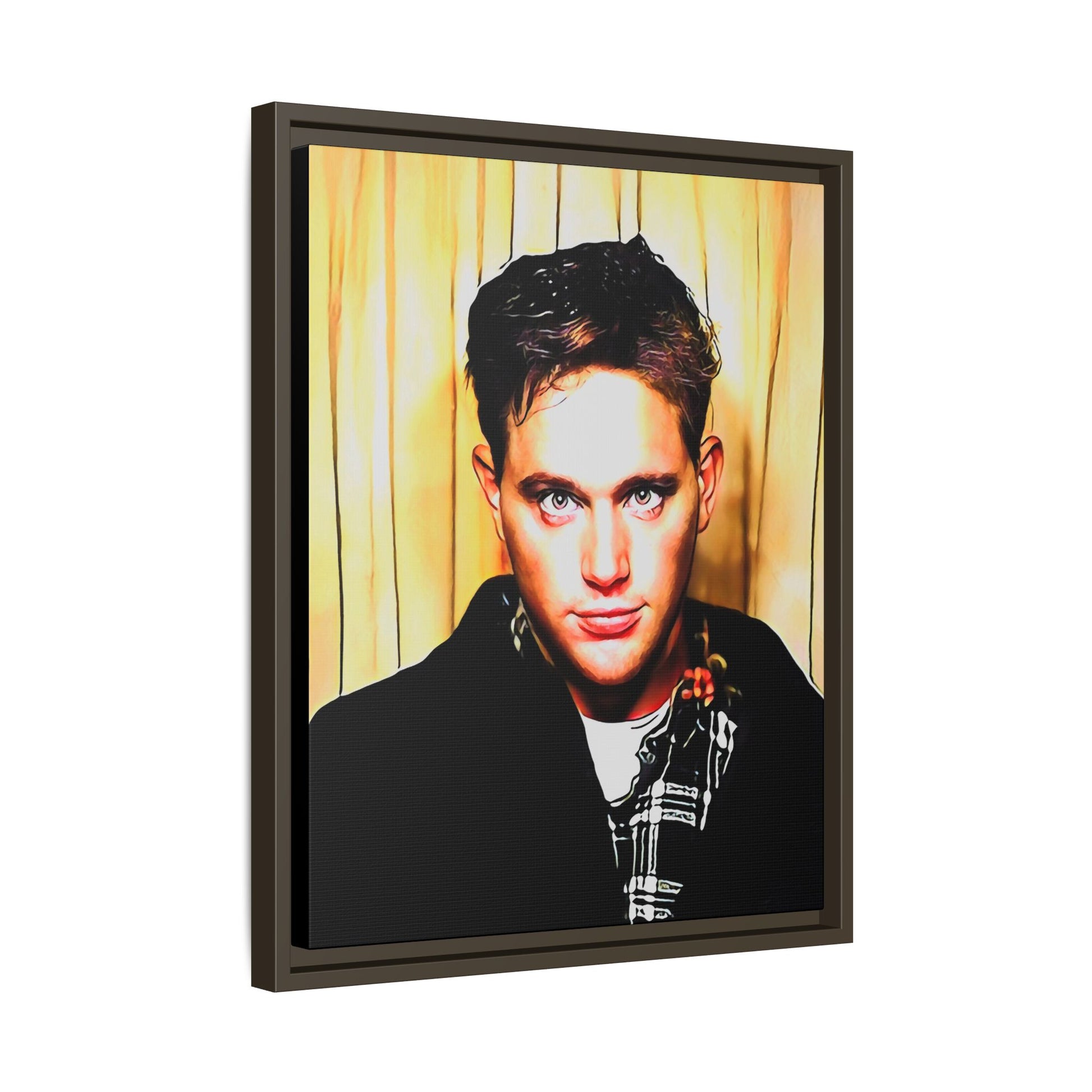 A nostalgic 90s photo booth portrait of Jake at Deadwood Bar, Iowa City. This framed matte canvas print captures quiet reflection, vintage charm, and raw authenticity, making it a striking statement piece for lovers of retro photography and moody decor.