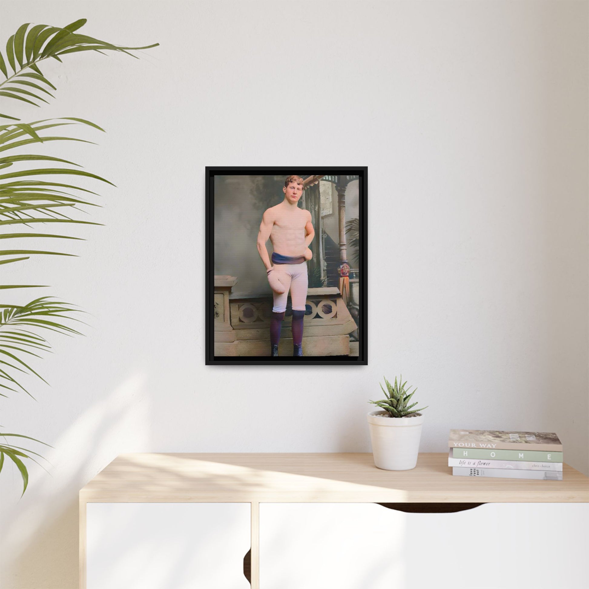 A striking vintage portrait of Otto, a historic Manhattan boxer in gloves and stance. This framed matte canvas print is ideal for boxing fans, sports history lovers, and collectors of retro athletic decor.