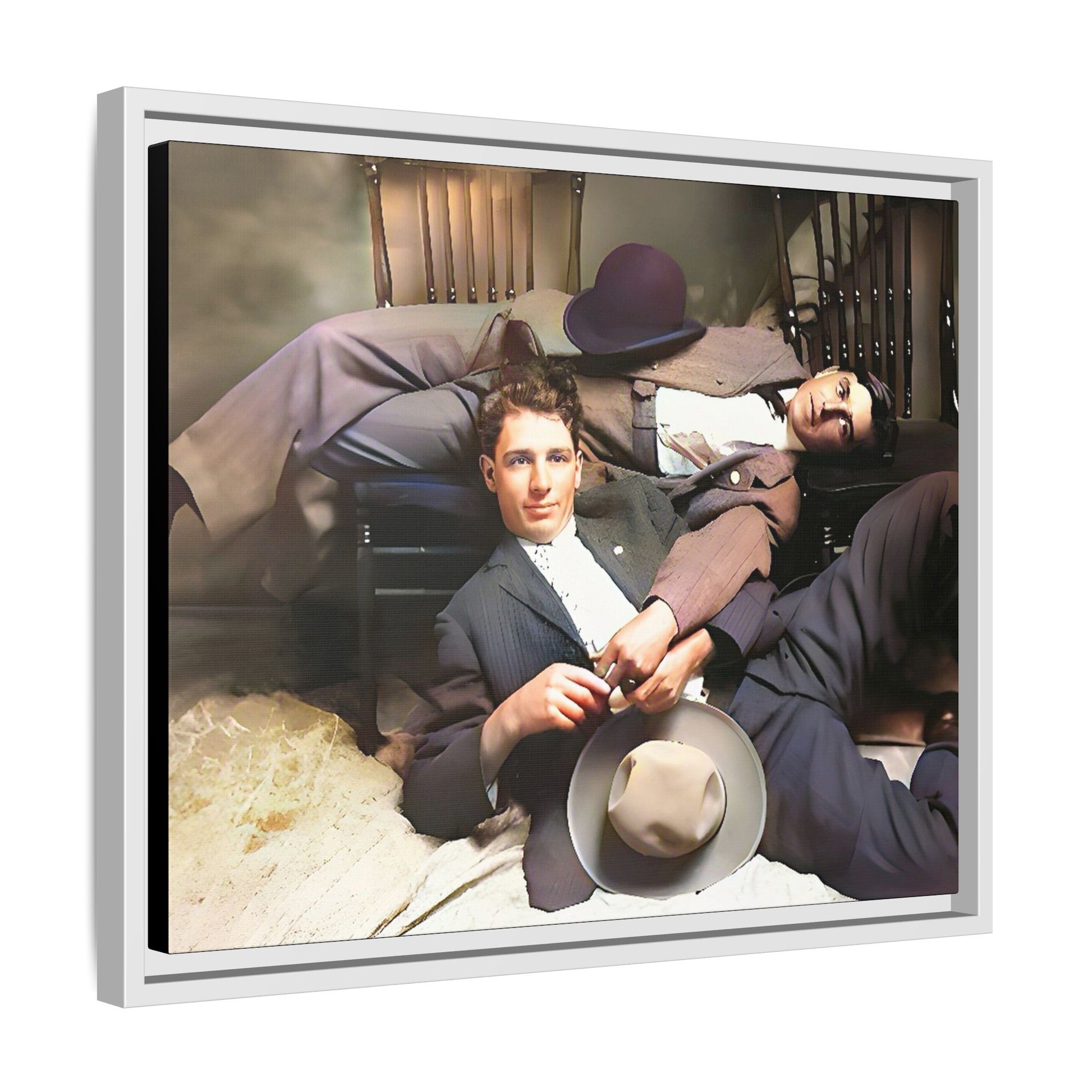 A vintage portrait of Victor & Benjamin in Madison, Wisconsin. This framed matte canvas captures LGBTQ+ history, love, and deep connection, making it a meaningful and timeless addition to any collection or home decor. Gay Couple
