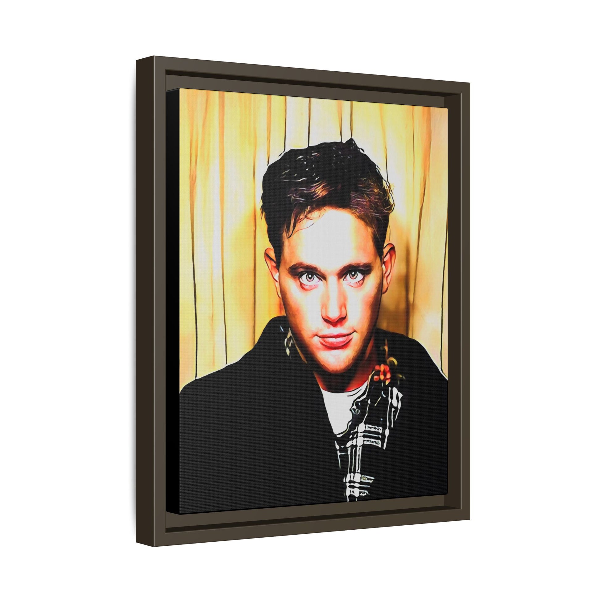 A nostalgic 90s photo booth portrait of Jake at Deadwood Bar, Iowa City. This framed matte canvas print captures quiet reflection, vintage charm, and raw authenticity, making it a striking statement piece for lovers of retro photography and moody decor.