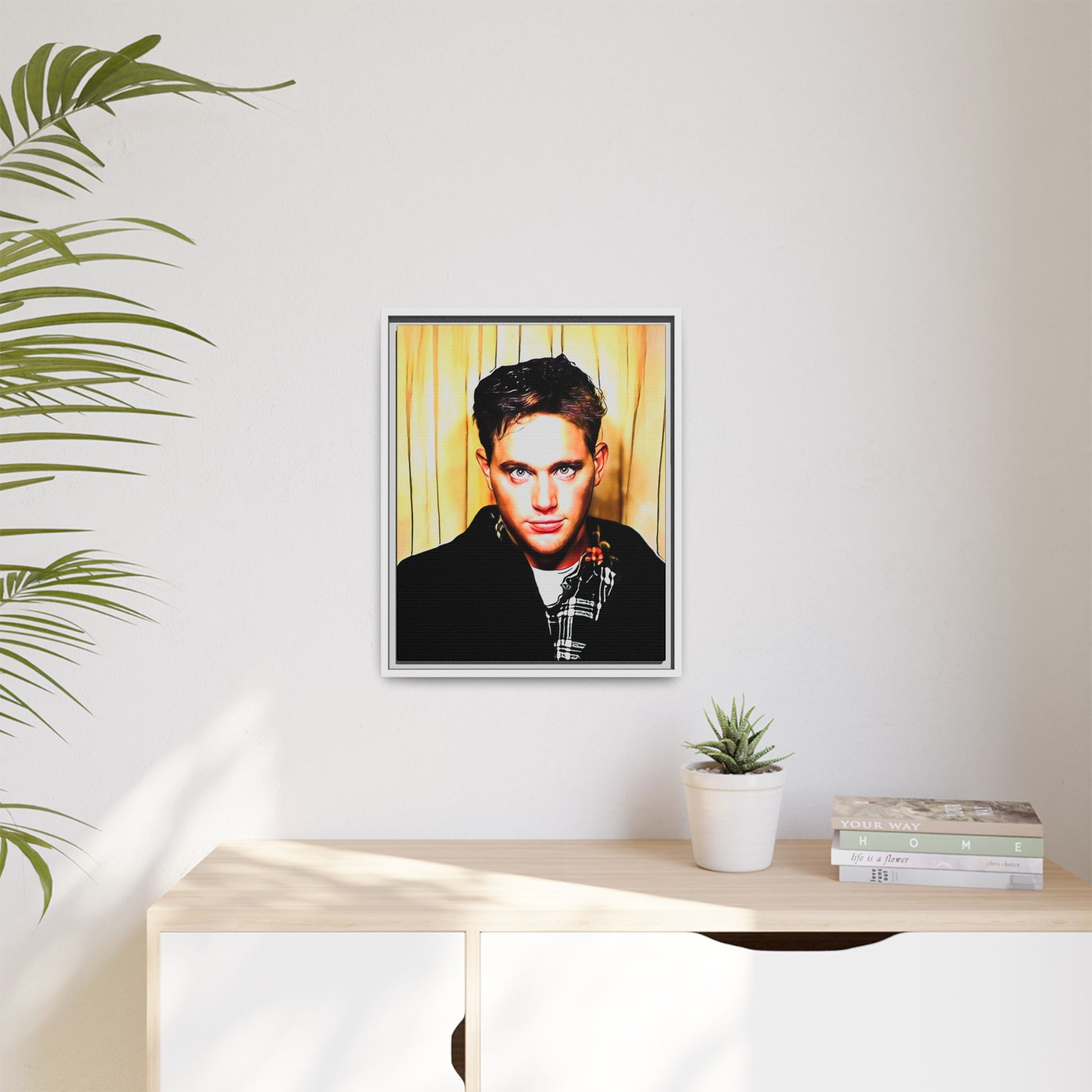 A nostalgic 90s photo booth portrait of Jake at Deadwood Bar, Iowa City. This framed matte canvas print captures quiet reflection, vintage charm, and raw authenticity, making it a striking statement piece for lovers of retro photography and moody decor.