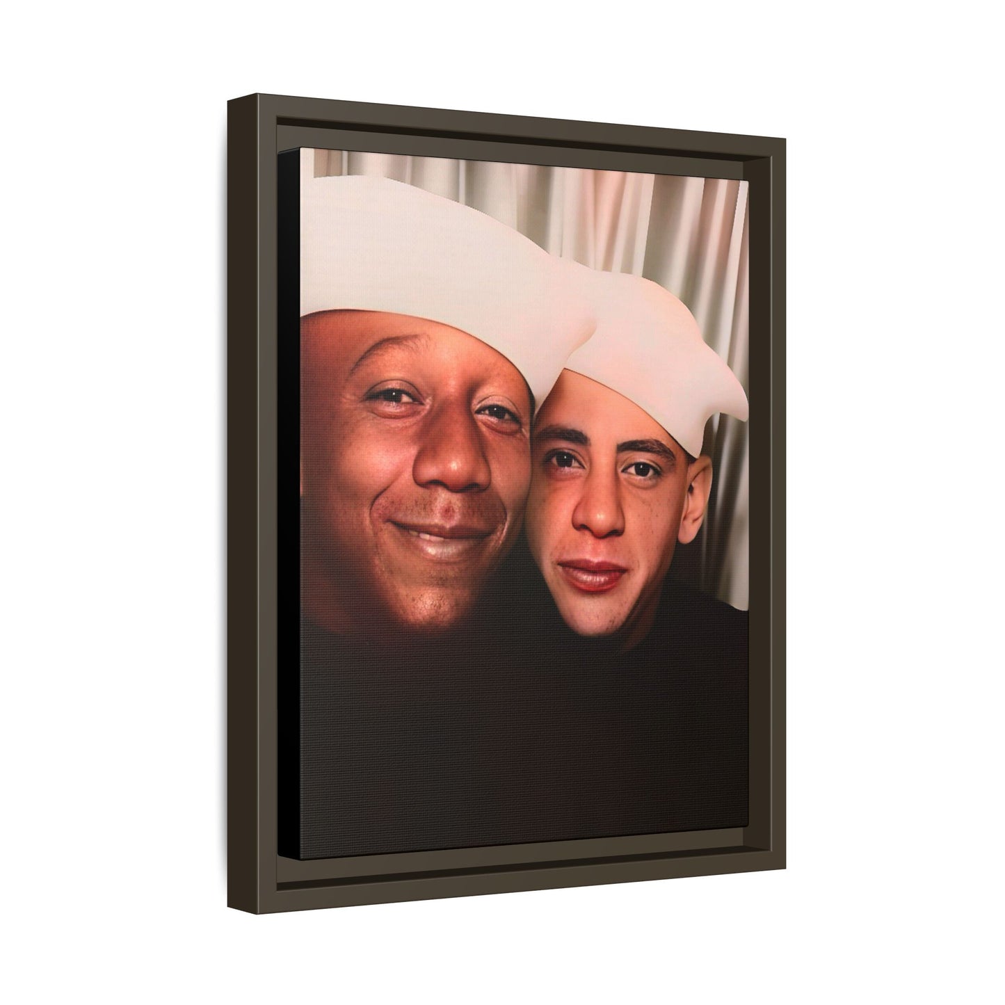 Restored vintage photo of Arthur & Marvin, WWII-era gay sailors in a photo booth, Daytona Beach FL, framed canvas art.