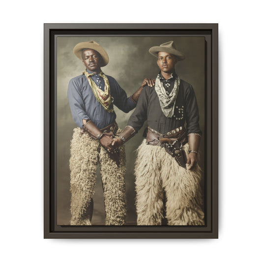 Historic photograph of two men wearing western attire and hats