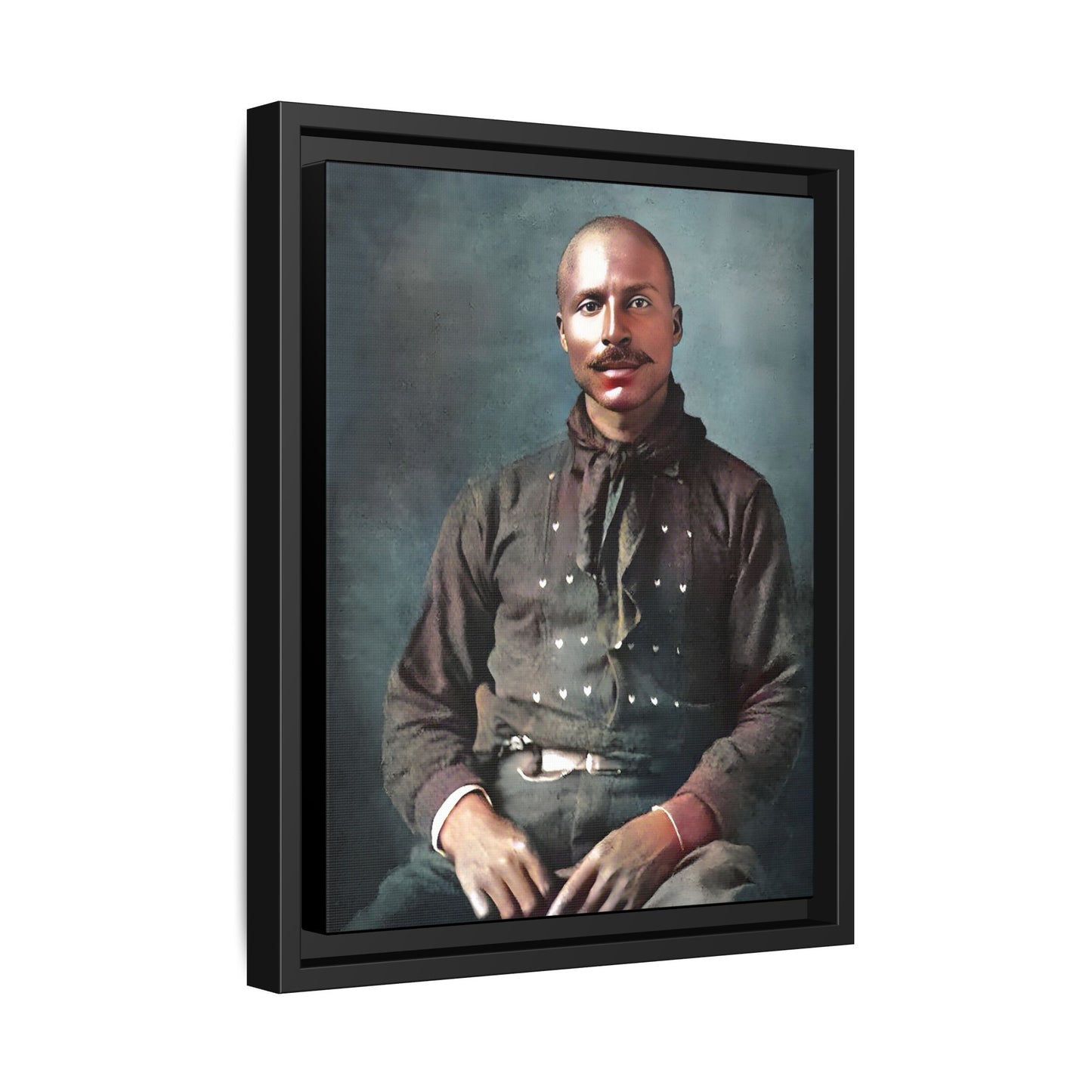 A vintage Western portrait of Jorge, capturing the rugged charm of the Old West in Mesa, Arizona. This framed matte canvas showcases resilience and classic cowboy style, perfect for rustic, Western, or Americana-inspired decor. Hispanic Latino