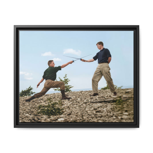 Athlétisme 029 outdoor fencing photograph reproduced as framed matte canvas wall art
