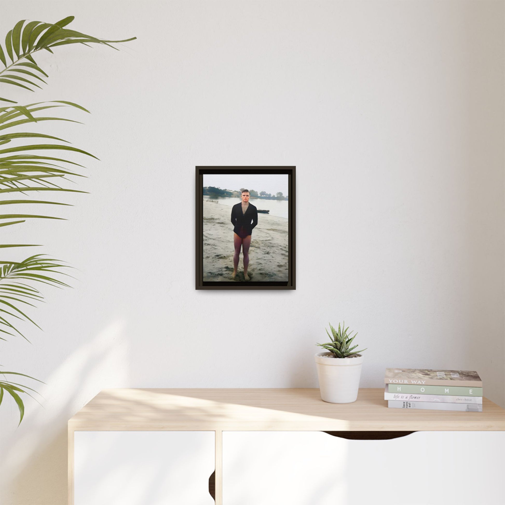 A framed vintage lake portrait on matte canvas featuring Ben at Lake Chicot, Arkansas, capturing solitude, nature, and timeless reflection.
