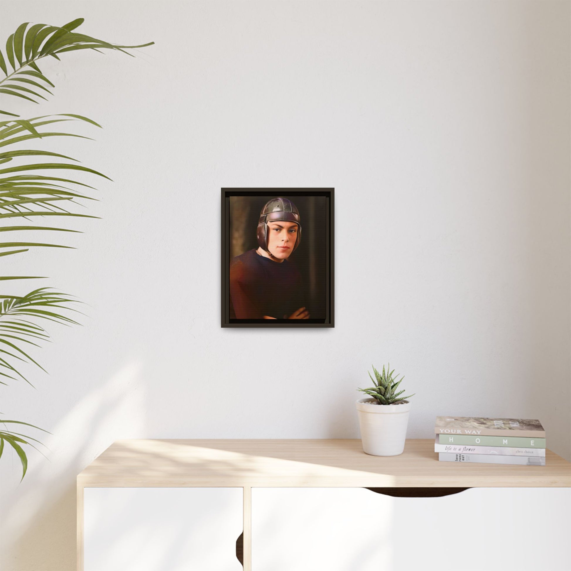 A vintage portrait of Andrew, a football player from Lincoln, Nebraska, in a classic leather helmet. This framed matte canvas print captures the grit and determination of early 20th-century sports, perfect for football fans and vintage art collectors.
