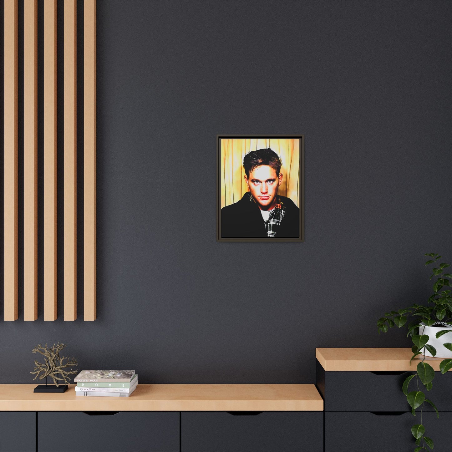 A nostalgic 90s photo booth portrait of Jake at Deadwood Bar, Iowa City. This framed matte canvas print captures quiet reflection, vintage charm, and raw authenticity, making it a striking statement piece for lovers of retro photography and moody decor.