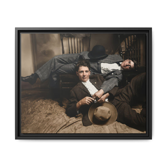 Historic studio portrait with reclining figures vintage framed canvas