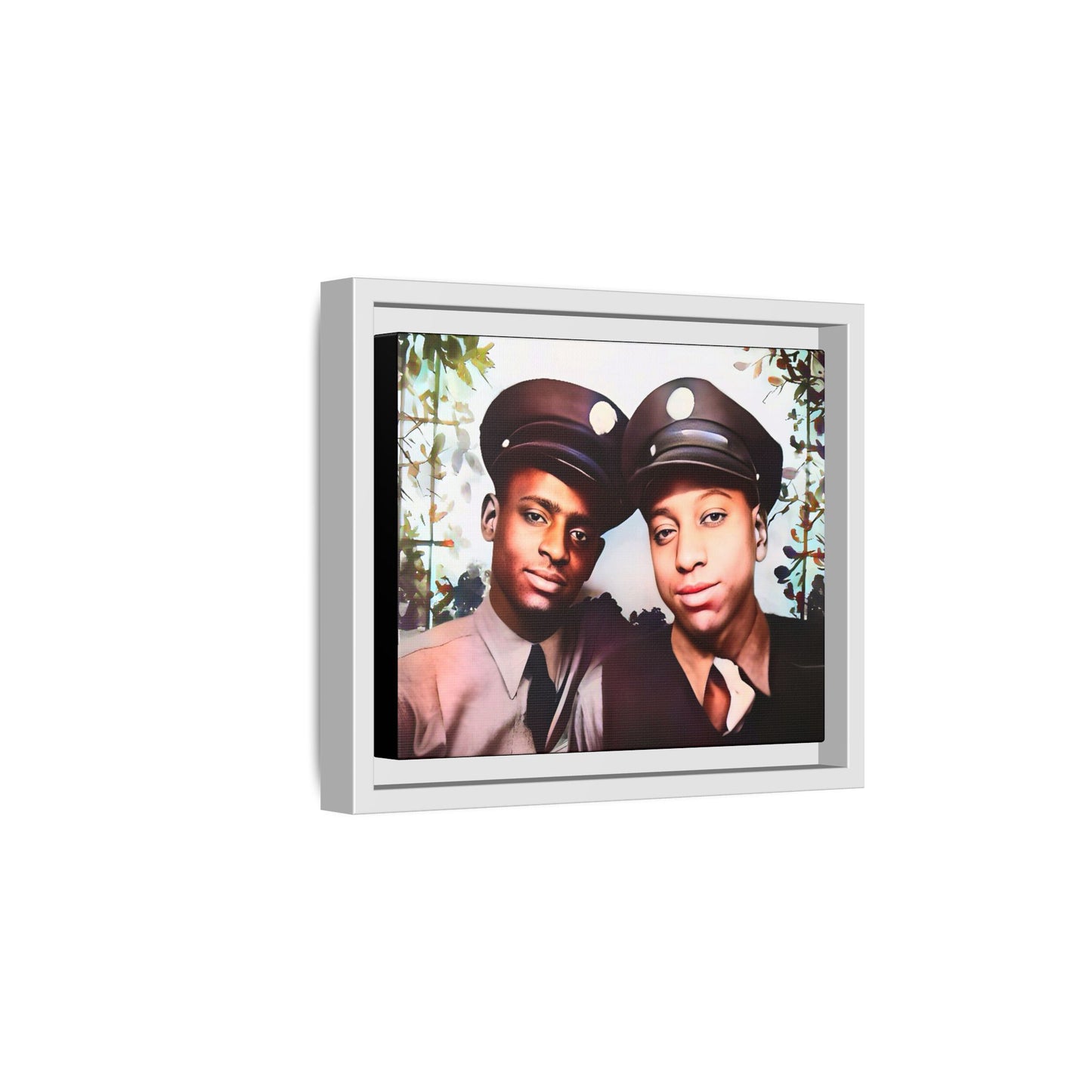 Vintage portrait of Deion & Marcus in Lexington, KY. Framed matte canvas celebrating African-American LGBTQ+ history, showcasing unity and timeless love. Perfect for collectors, art enthusiasts, and those honoring diversity and inclusion through decor.