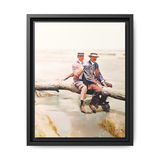 A restored vintage riverside portrait of Edward & Walter in Danbury, Connecticut. This framed matte canvas honors LGBTQ+ history, elegance, and timeless companionship. Gay Couple