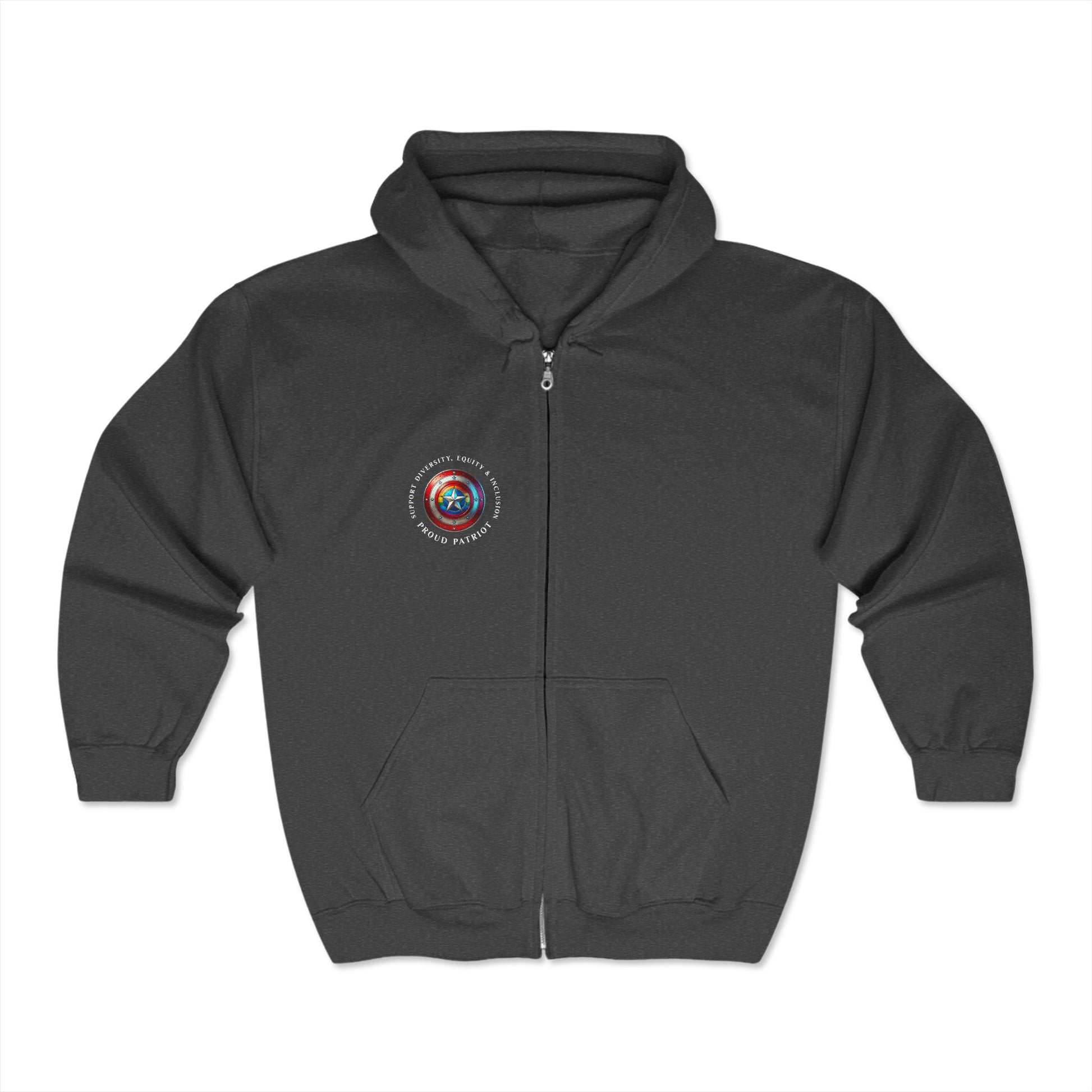 DEI | Support Diversity, Equity & Inclusion - The American Ideals | Pride Hoodie Full Zip Patriotic LGBTQ Pride Patriot