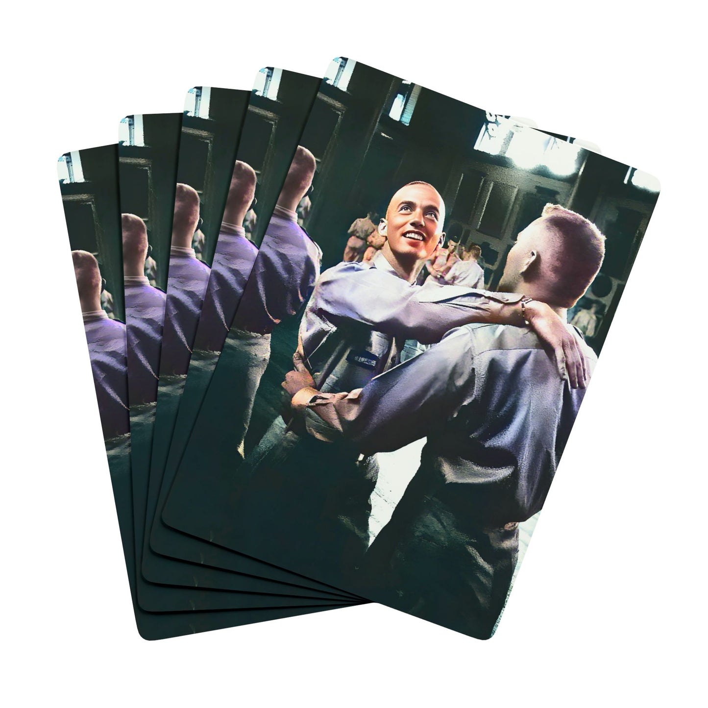 Vintage photo of two men dancing at a WWII USO dance, dressed in military uniforms, celebrating hidden Queer history.