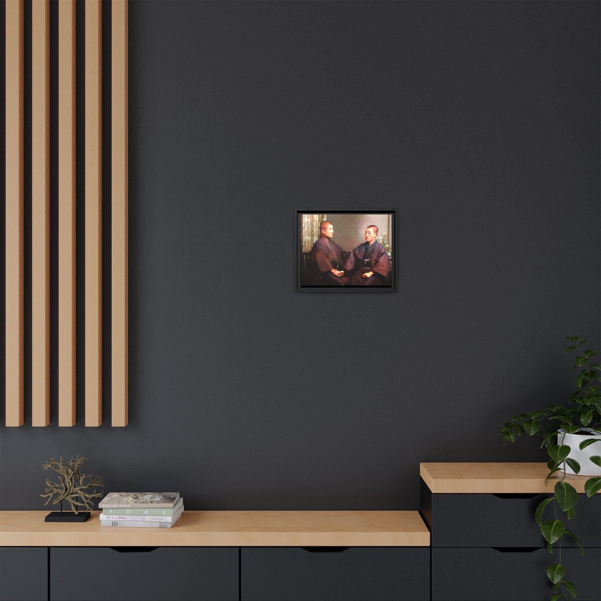 A vintage portrait of Hiroto & Atsushi in Kyoto, Japan. This framed matte canvas celebrates LGBTQ+ love, cultural heritage, and timeless elegance, making it a unique and meaningful art piece for collectors and history enthusiasts. Gay Couple