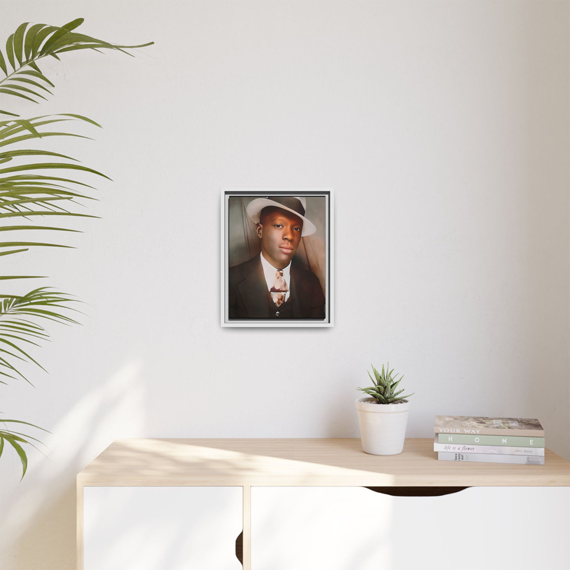 A framed vintage portrait on matte canvas featuring Louis in Meridian, Mississippi, capturing timeless elegance and classic sophistication. African-American Male Photo Booth