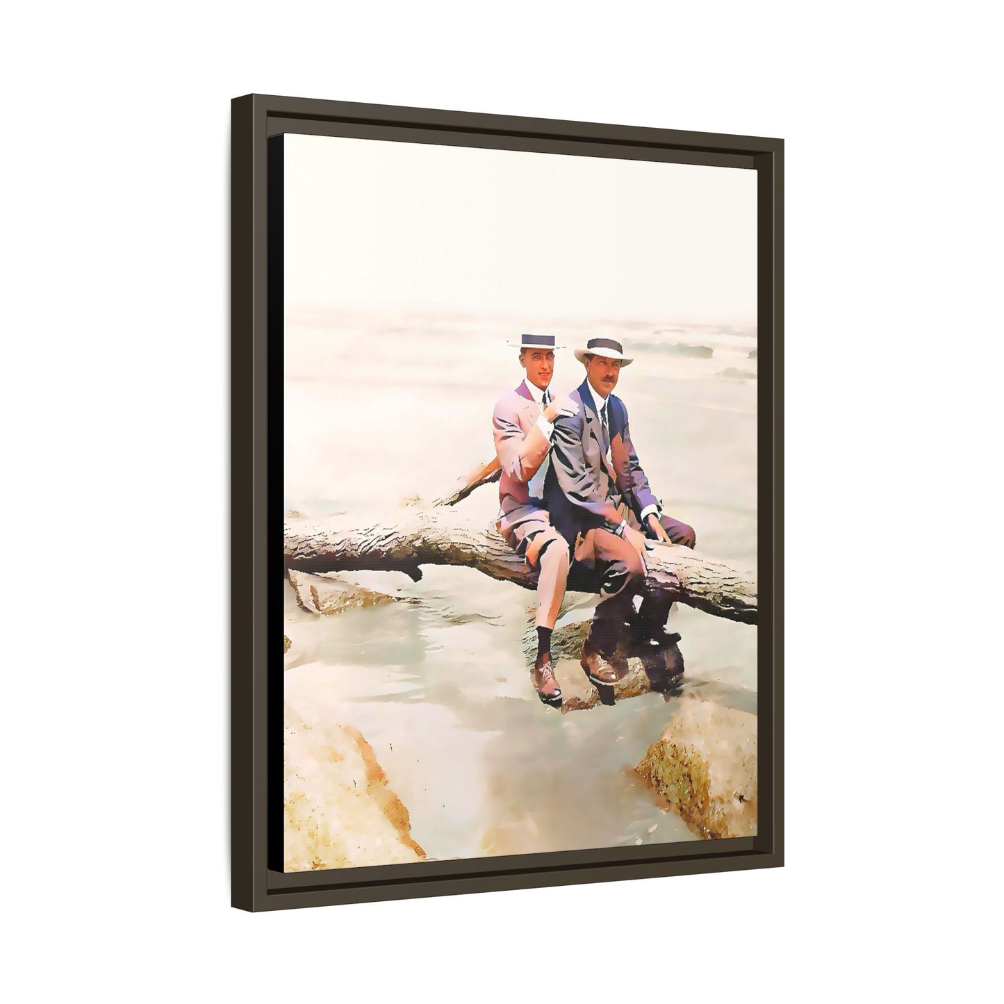 A restored vintage riverside portrait of Edward & Walter in Danbury, Connecticut. This framed matte canvas honors LGBTQ+ history, elegance, and timeless companionship. Gay Couple