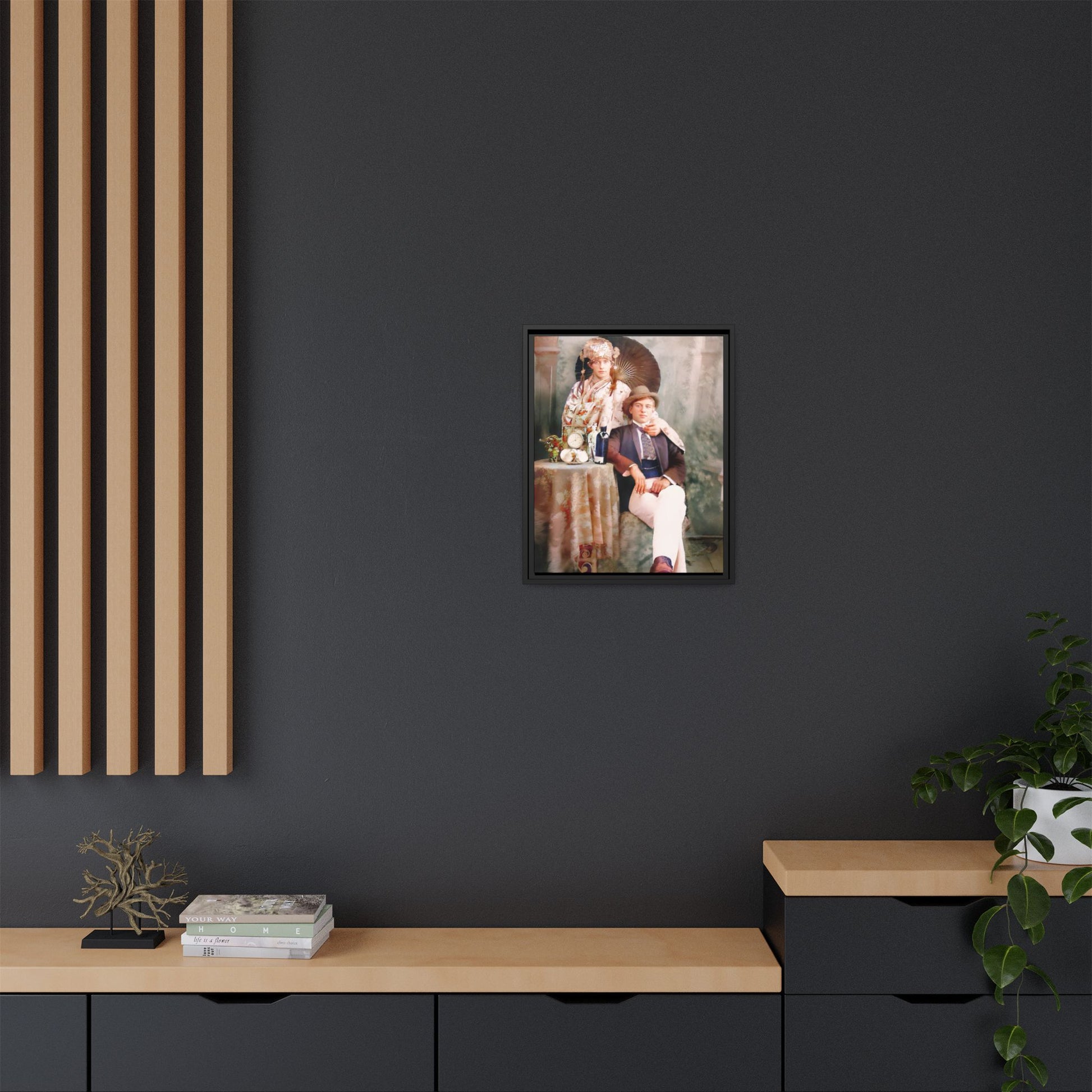 Restored early 1900s vintage photo from Mystic Memphi Carnival in Memphis, Tennessee, featuring elegance and creativity. Framed matte canvas art celebrating individuality and historical charm.  Gay Couple