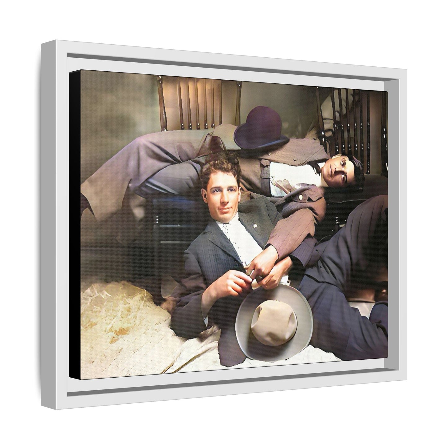 A vintage portrait of Victor & Benjamin in Madison, Wisconsin. This framed matte canvas captures LGBTQ+ history, love, and deep connection, making it a meaningful and timeless addition to any collection or home decor. Gay Couple