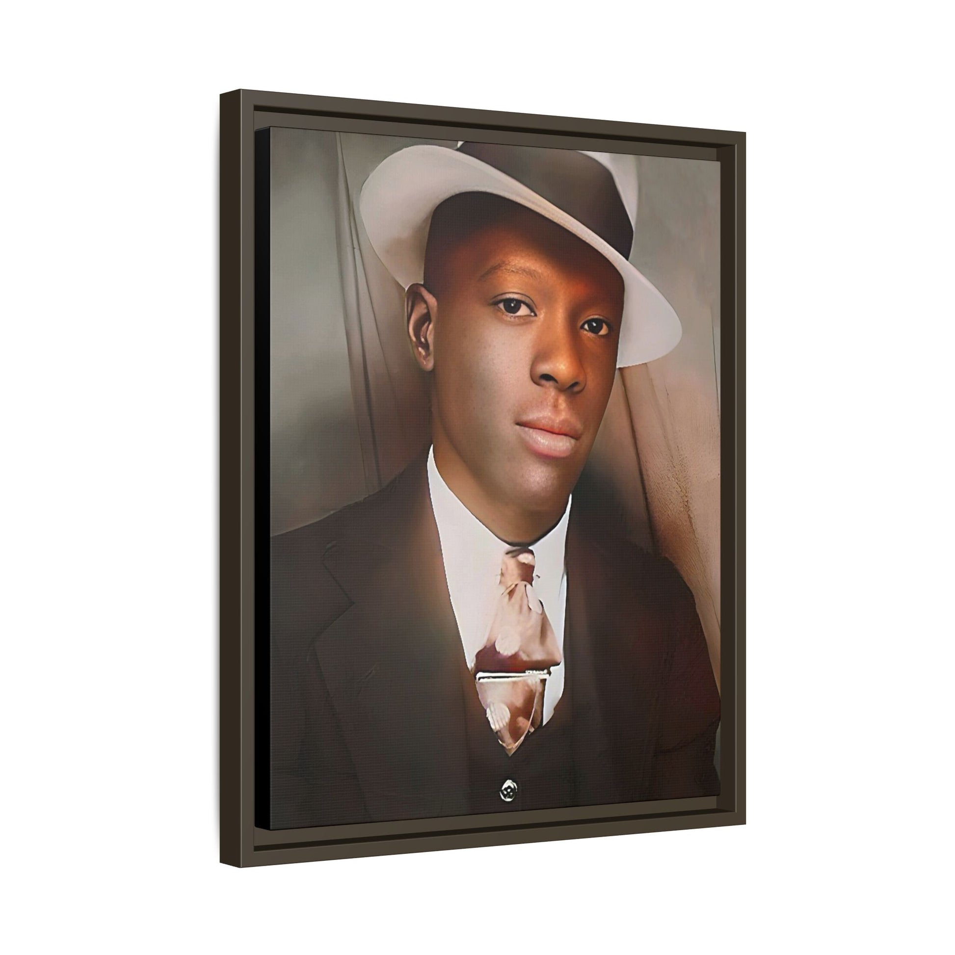 A framed vintage portrait on matte canvas featuring Louis in Meridian, Mississippi, capturing timeless elegance and classic sophistication. African-American Male Photo Booth