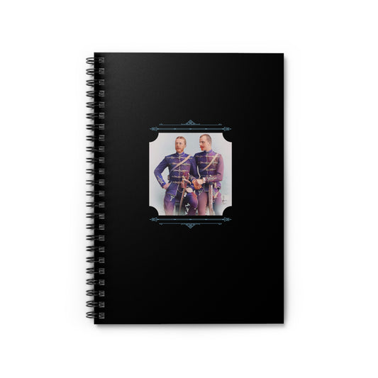 Spiral notebook featuring a restored early 20th-century photo of two Hungarian soldiers in uniform from Bucharest