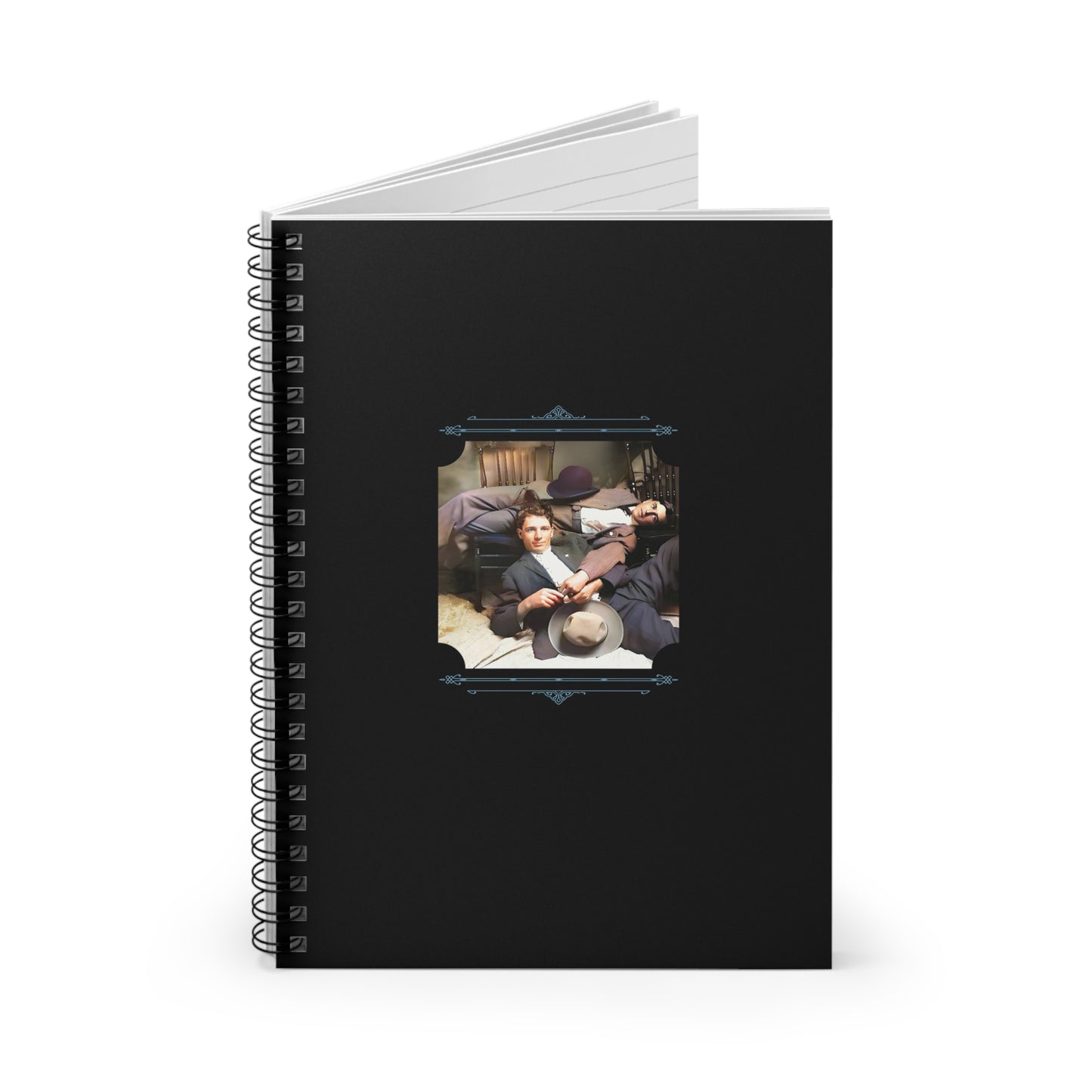 vintage gay romance, lgbtq spiral journal, historic gay photo, suited men notebook, queer lounge photo