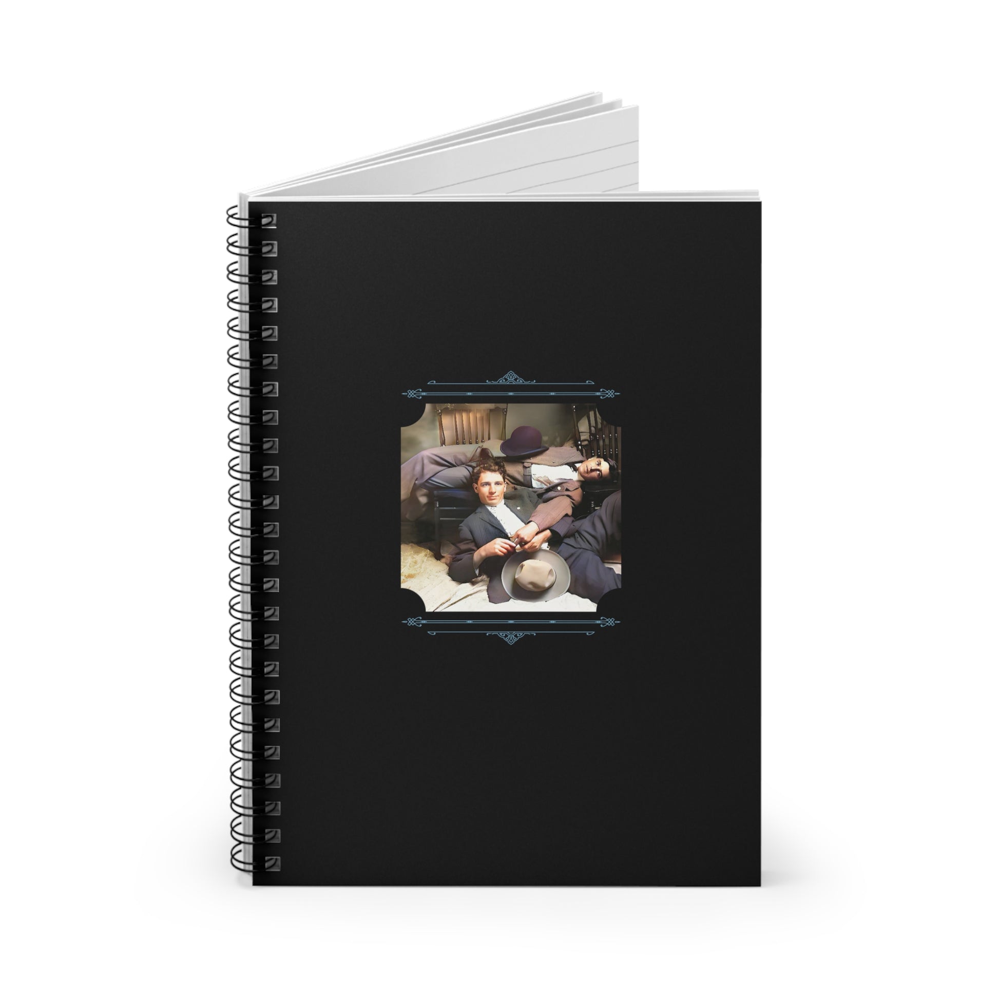 vintage gay romance, lgbtq spiral journal, historic gay photo, suited men notebook, queer lounge photo
