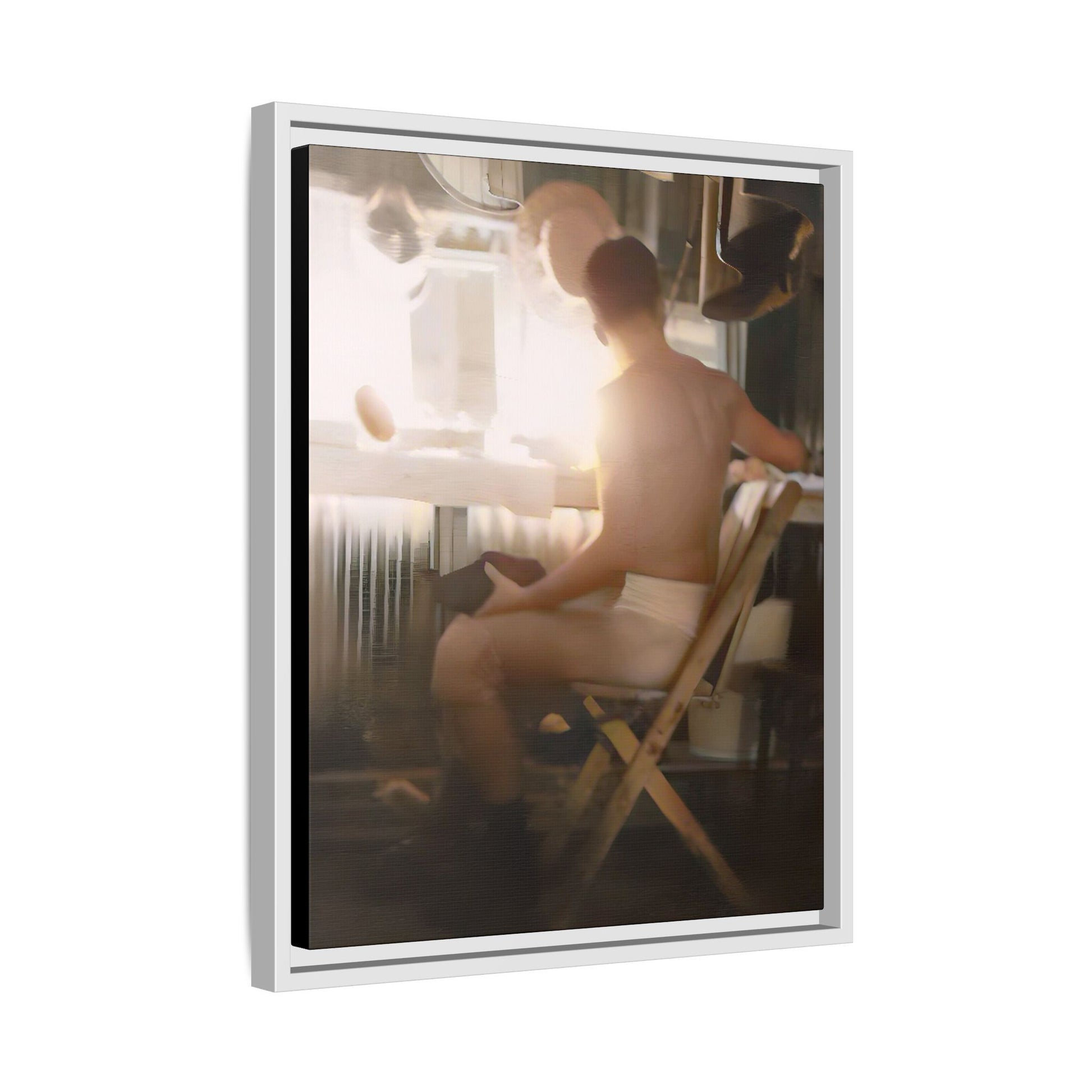A vintage Hollywood portrait of Hugh in a backstage dressing room. This framed canvas print captures the elegance and mystique of old Hollywood, making it the perfect cinematic decor for film lovers and vintage photography collectors.