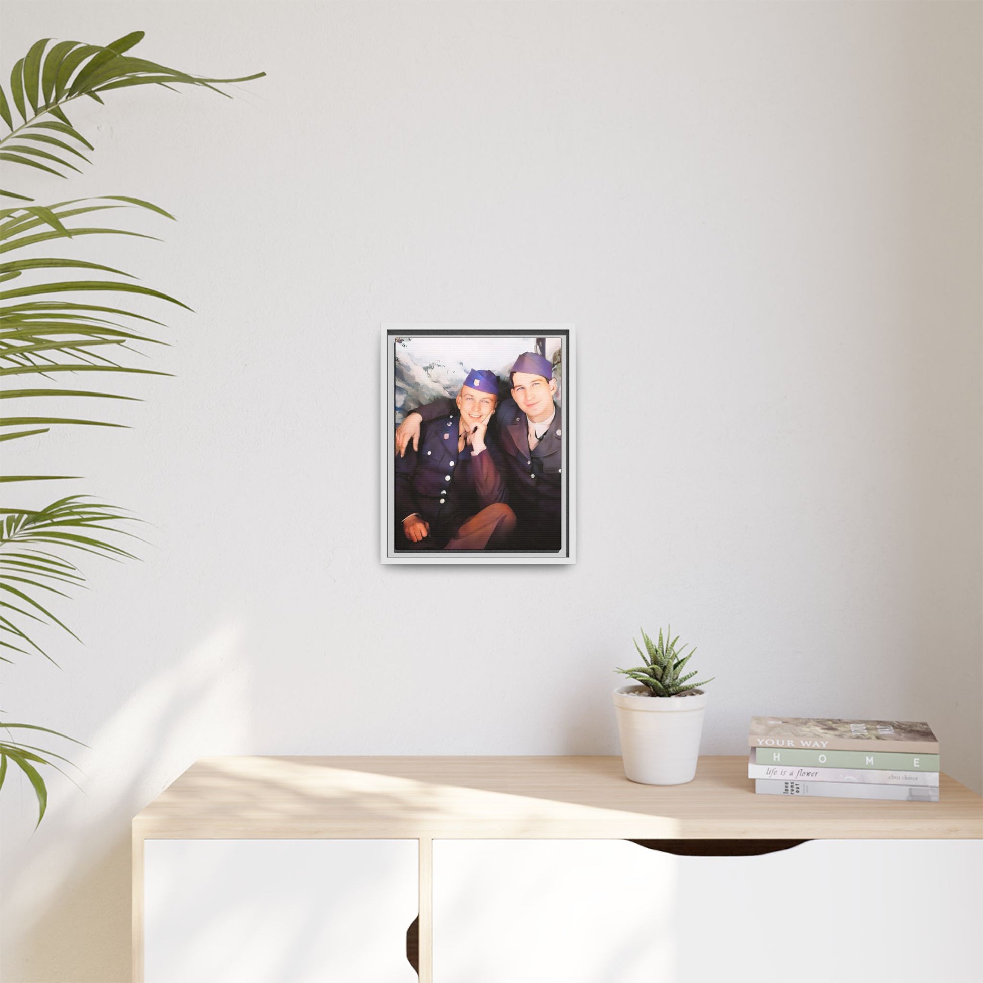 A restored vintage portrait of Willie & Louis at Metro-North Railroad in Harlem, New York. This framed matte canvas celebrates LGBTQ+ history, African American heritage, and timeless love. Gay Couple Love
