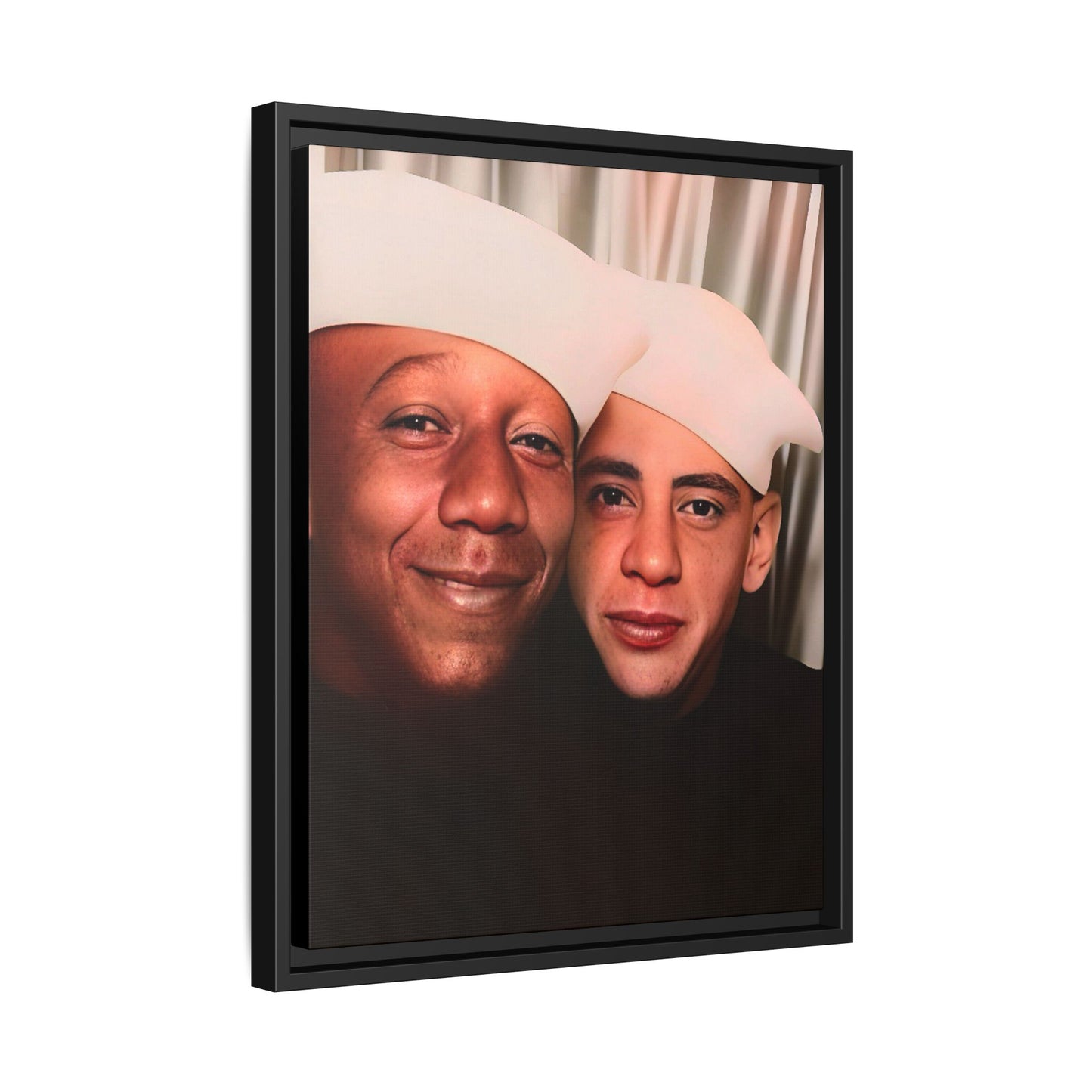 Restored vintage photo of Arthur & Marvin, WWII-era gay sailors in a photo booth, Daytona Beach FL, framed canvas art.