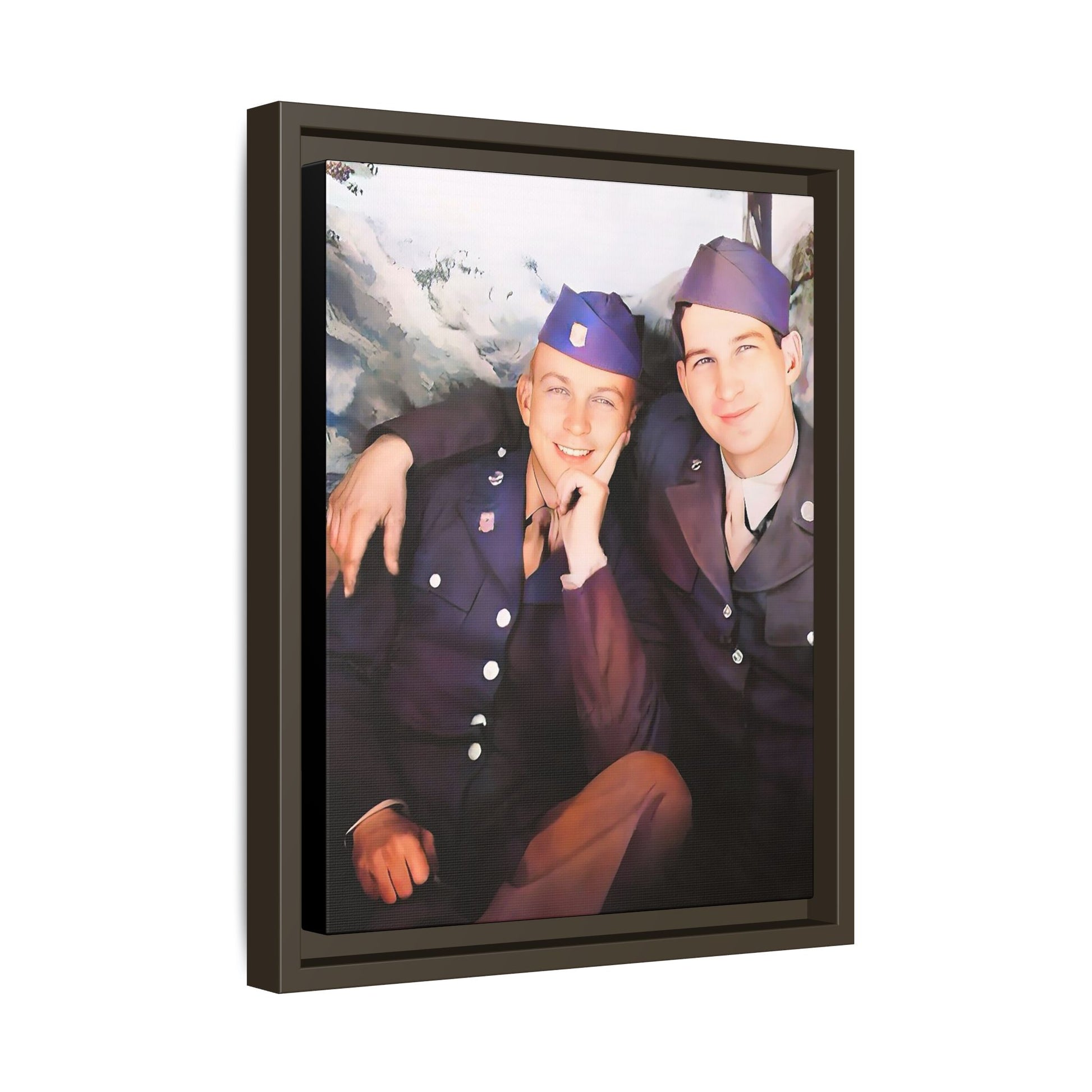 A restored vintage portrait of Willie & Louis at Metro-North Railroad in Harlem, New York. This framed matte canvas celebrates LGBTQ+ history, African American heritage, and timeless love. Gay Couple Love