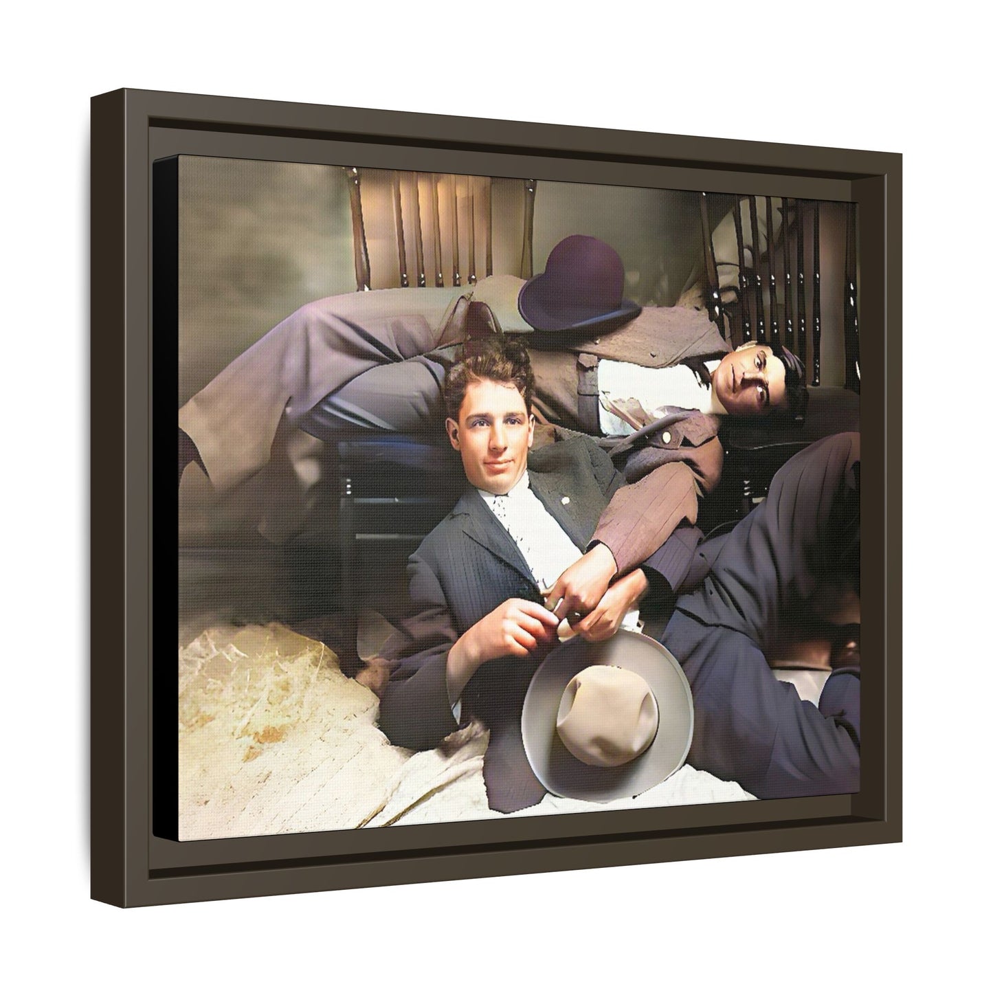 A vintage portrait of Victor & Benjamin in Madison, Wisconsin. This framed matte canvas captures LGBTQ+ history, love, and deep connection, making it a meaningful and timeless addition to any collection or home decor. Gay Couple
