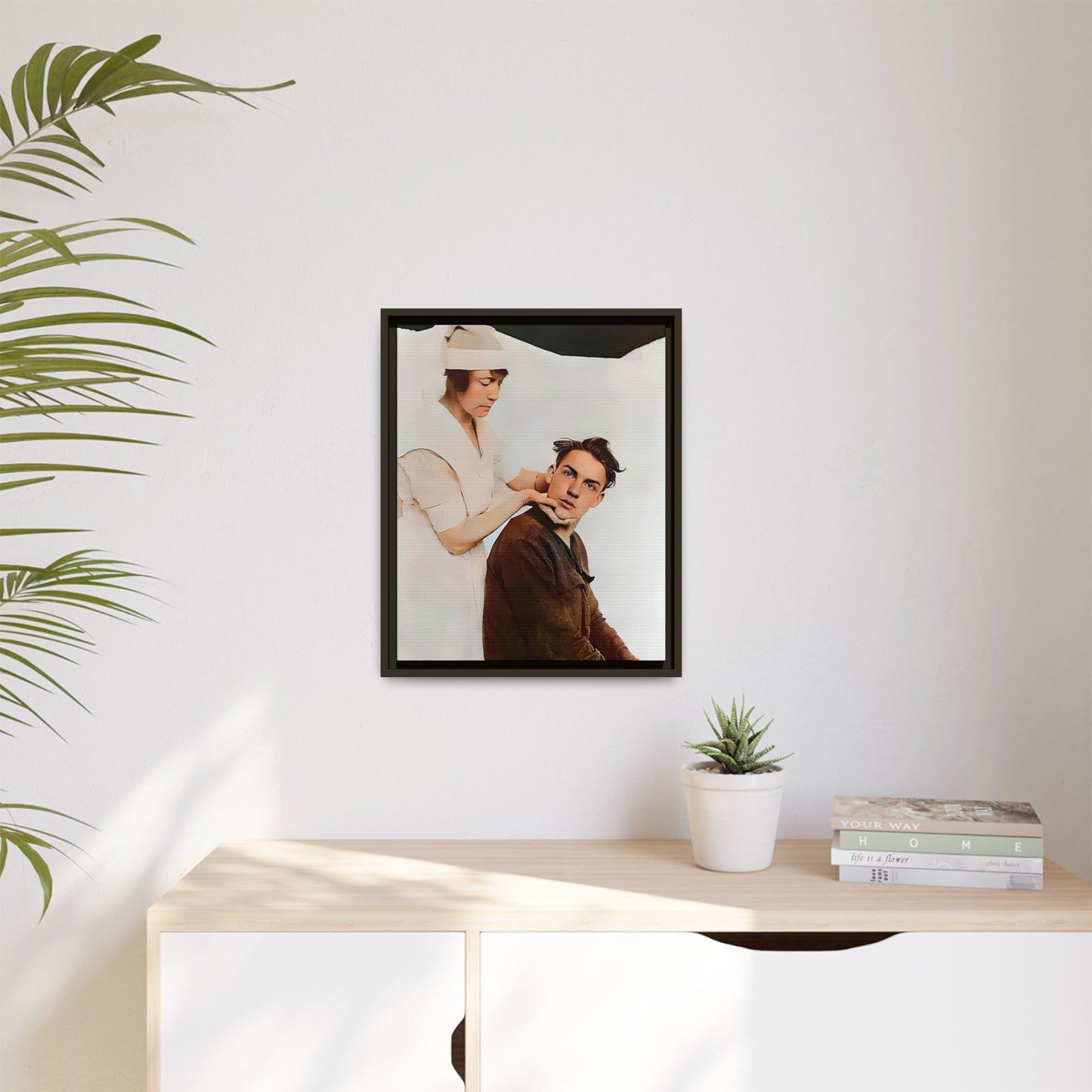 A restored vintage portrait of Dillion in Salt Lake City, Utah. This framed matte canvas captures human connection, care, and resilience. Gay Conversion Therapy