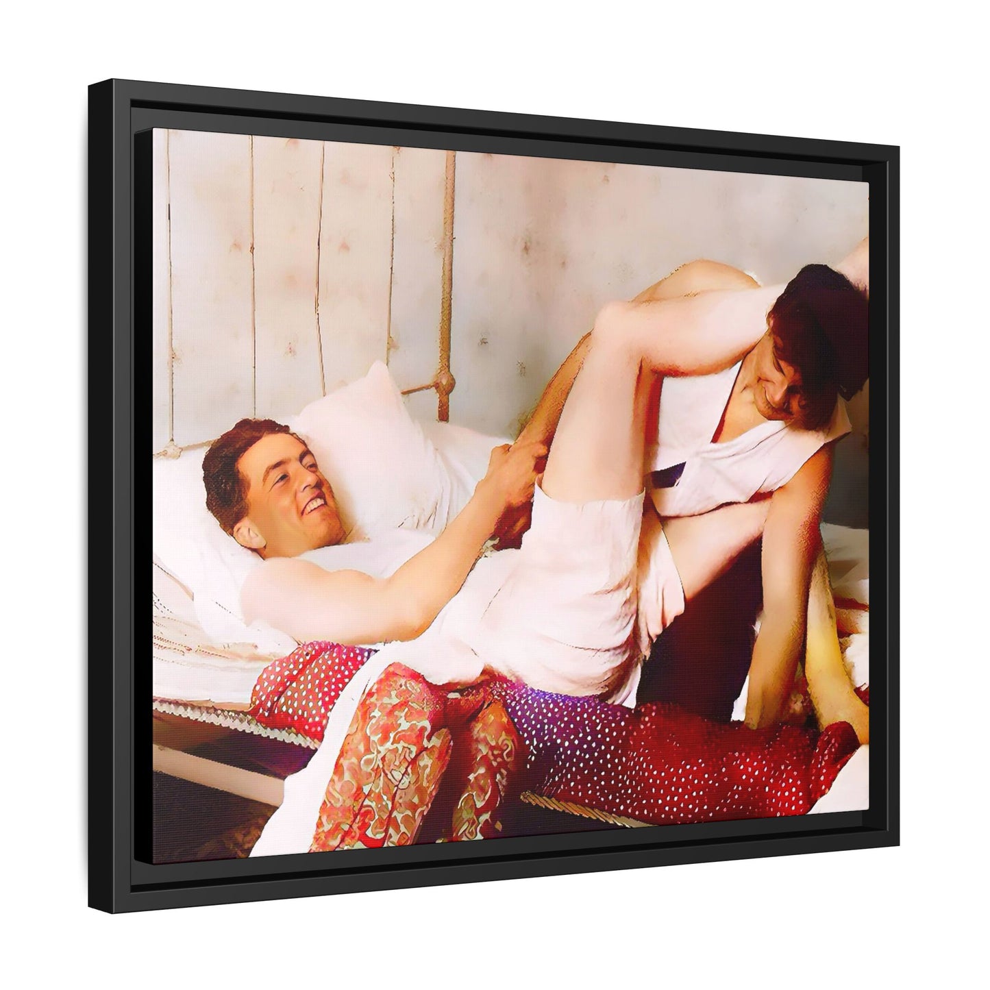 A restored vintage portrait of Andrew & Peter in Galena, Illinois. This framed matte canvas captures LGBTQ+ love, joy, and connection, making it a timeless and meaningful addition to any art collection or home decor. Gay Couple