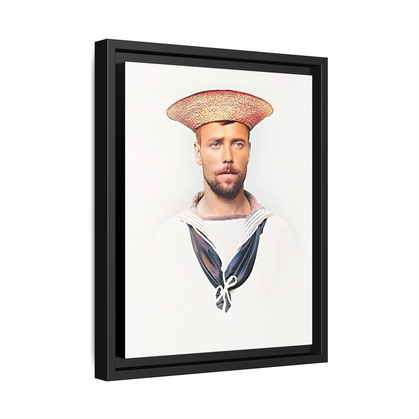 A restored vintage portrait of Elijah, a British sailor in Weihaiwei, China. This framed matte canvas honors naval history, tradition, and duty.