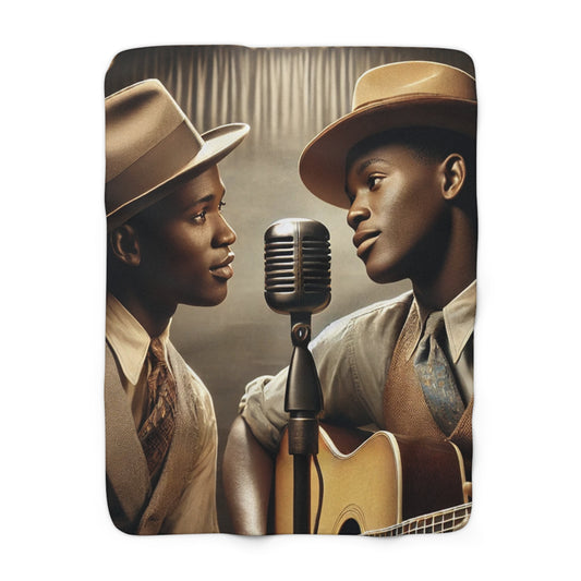 Missing Grant 014 sherpa blanket featuring two African American gentlemen performing music together