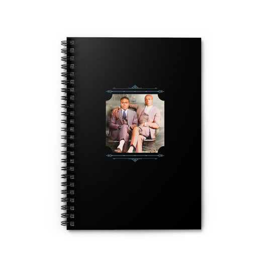 Spiral notebook with black cover featuring a restored vintage photo of two African-American men in suits