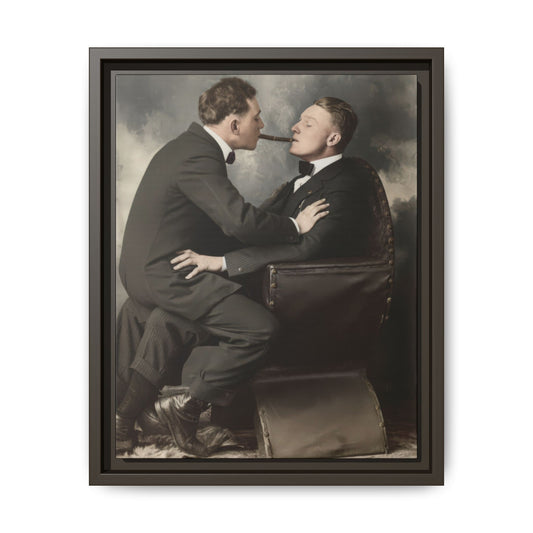 Historic studio photograph of two men with chair composition